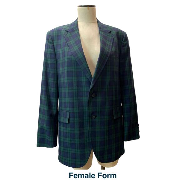 80s Anderson-Little New Englander Blue & Green Plaid Blazer | Sportcoat - Picture 7 of 10
